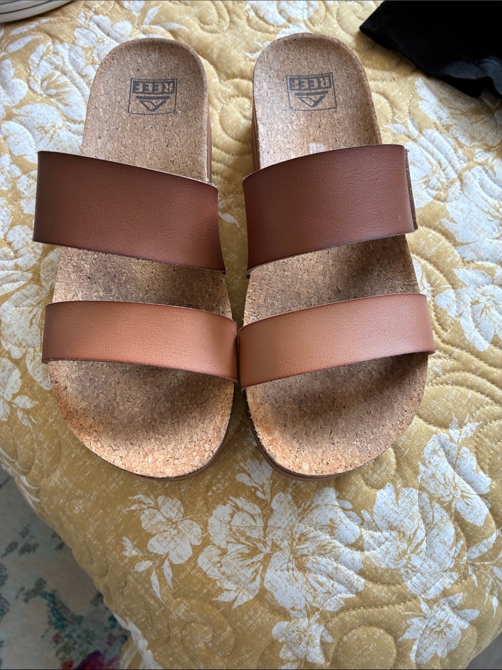 Reef Women's Double Strap Cork Slide Sandals in Brown/Tan